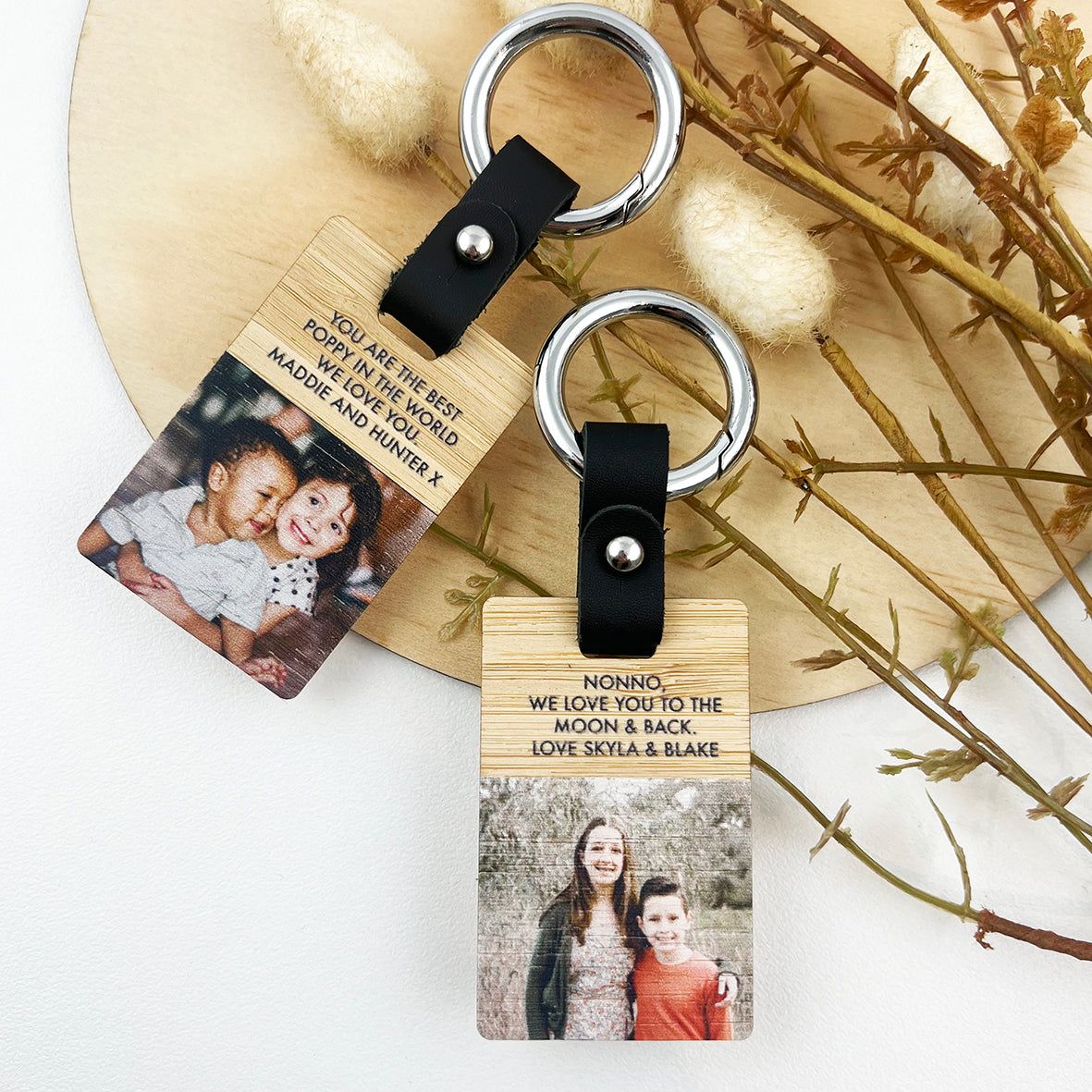 Personalised Portrait Bamboo Photo Keyring