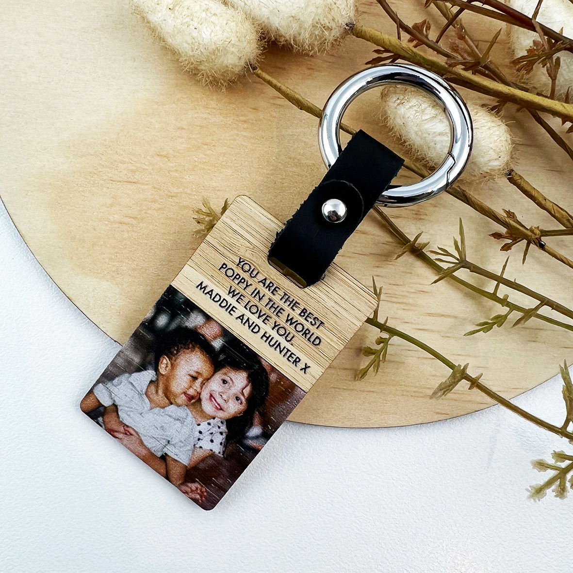 Personalised Portrait Bamboo Photo Keyring