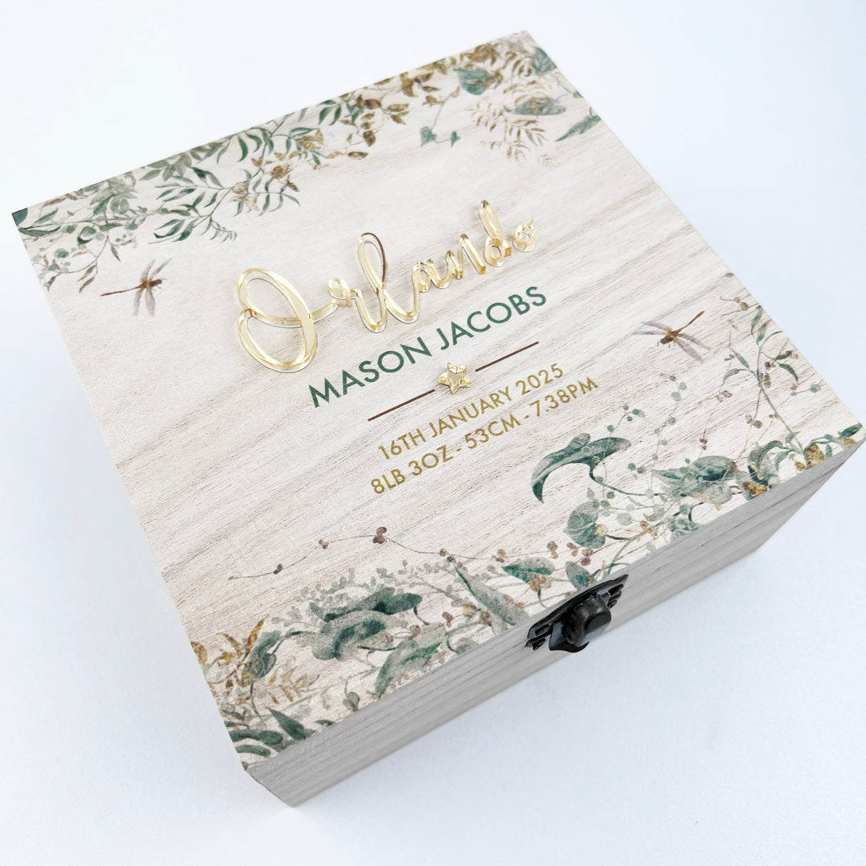 Printed Rainforest 3D Birth Details Square Keepsake Box
