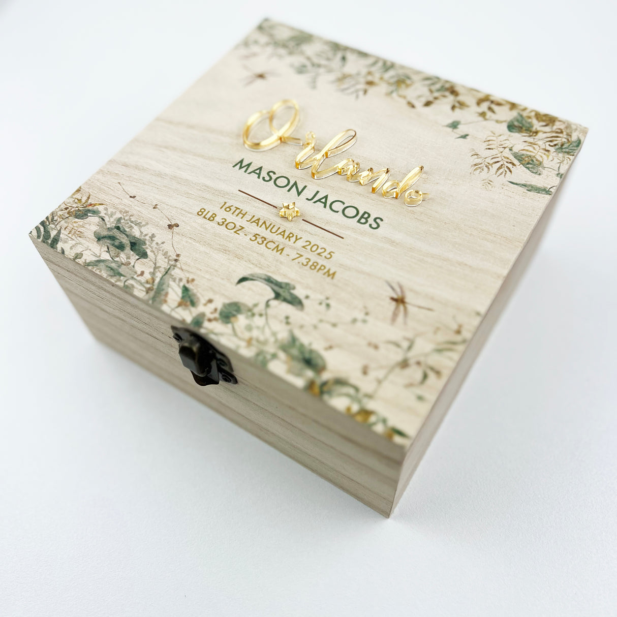 Printed Rainforest 3D Birth Details Square Keepsake Box