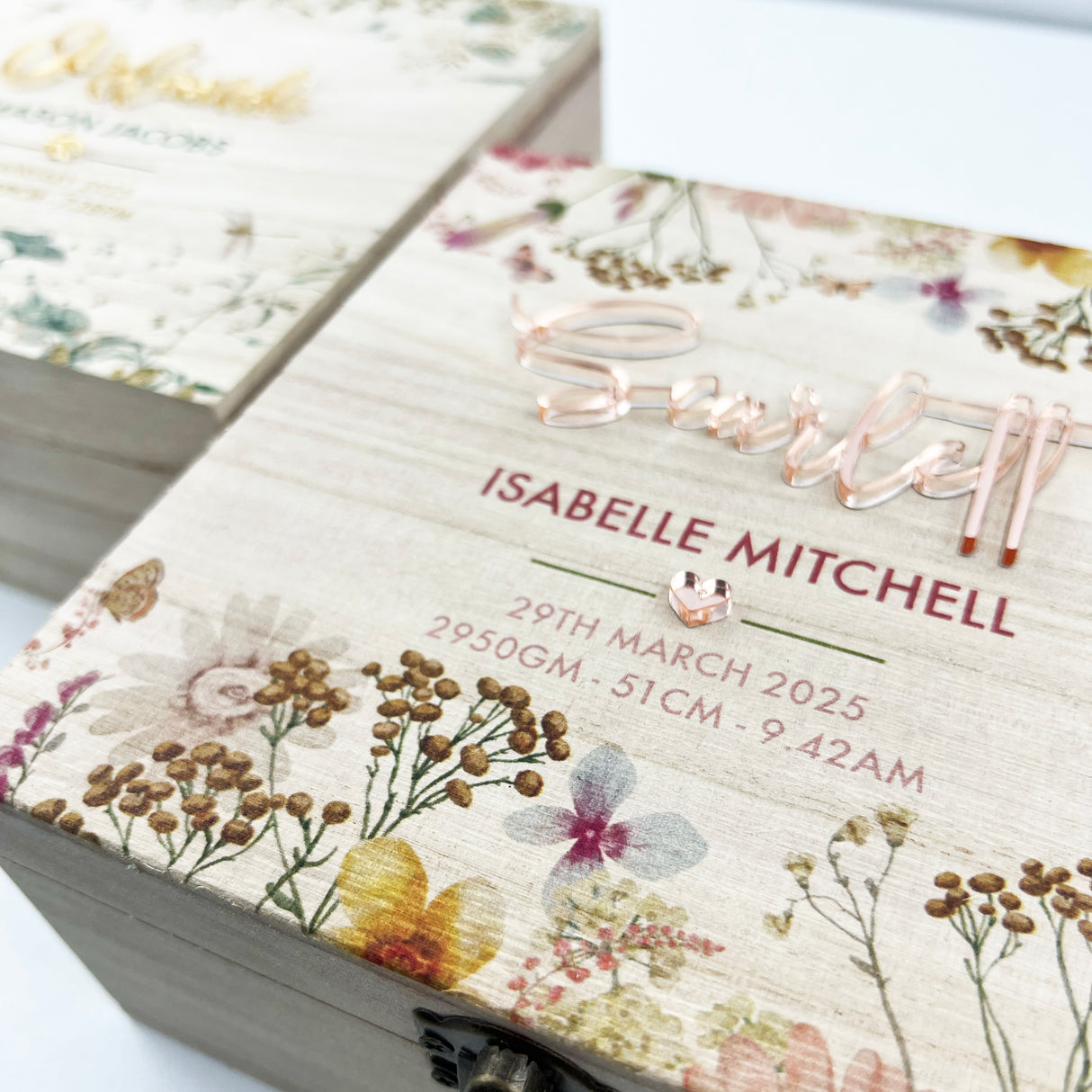 Printed Wildflowers 3D Birth Details Square Keepsake Box