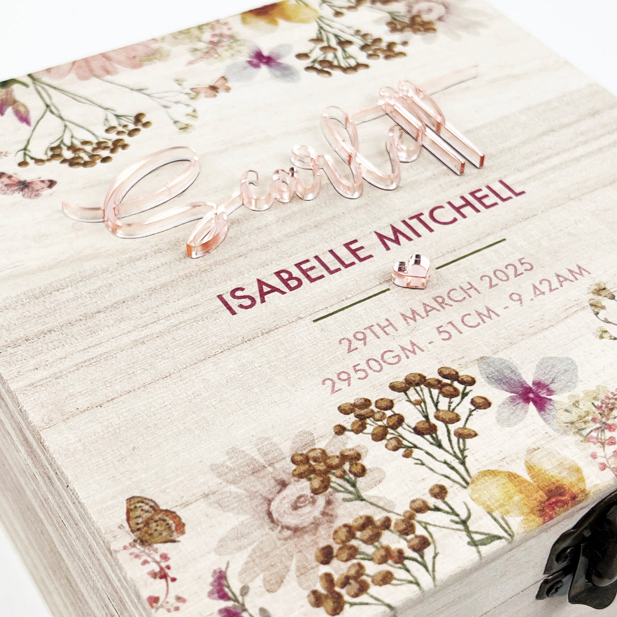 Printed Wildflowers 3D Birth Details Square Keepsake Box