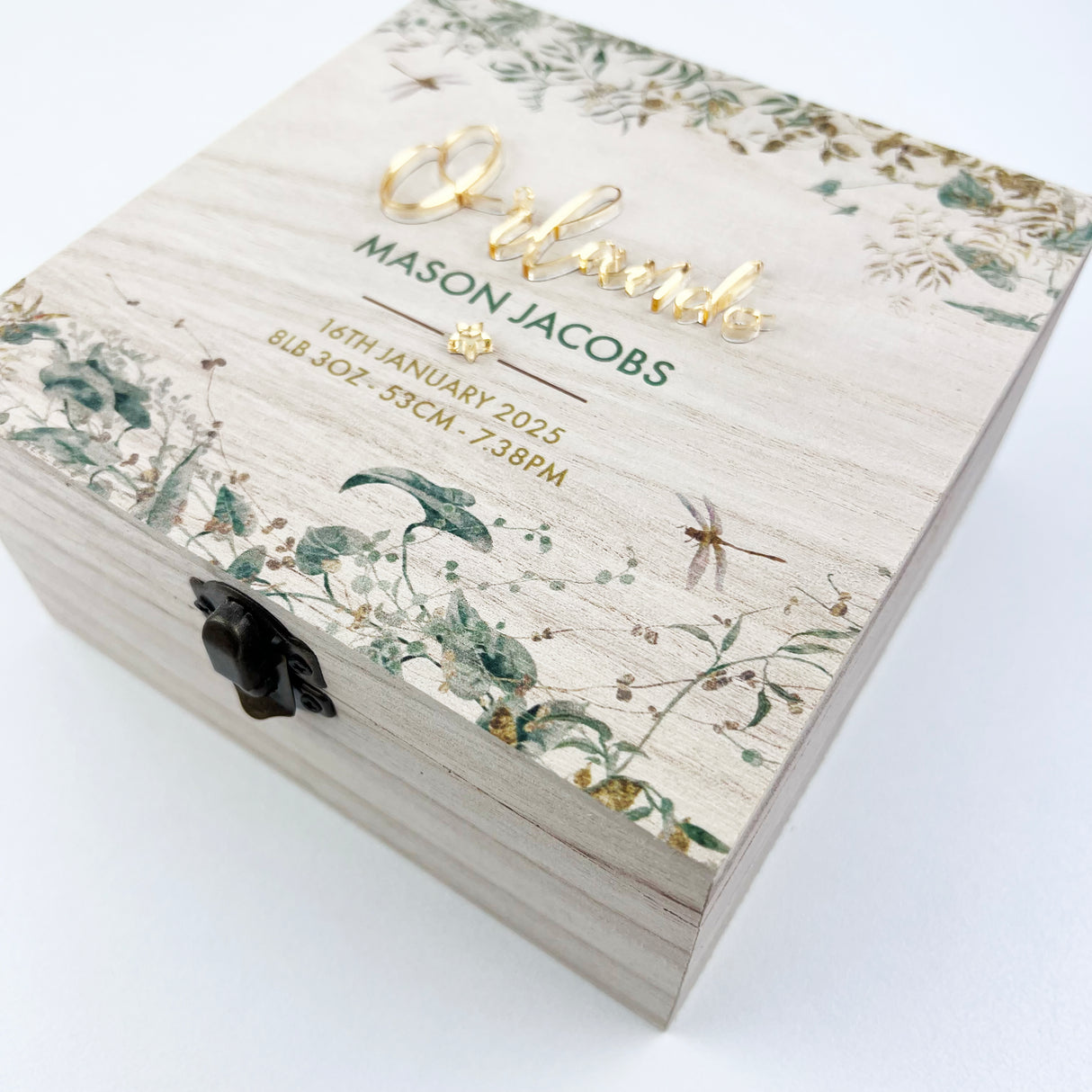Printed Rainforest 3D Birth Details Square Keepsake Box