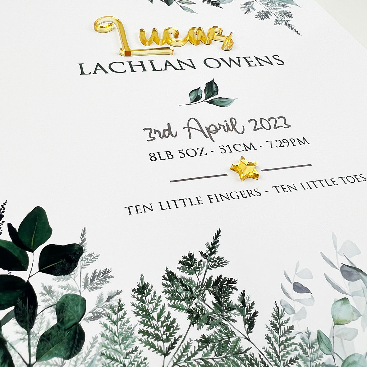 Mirror (Gold) Rainforest Vines 3D Personalised Birth Print