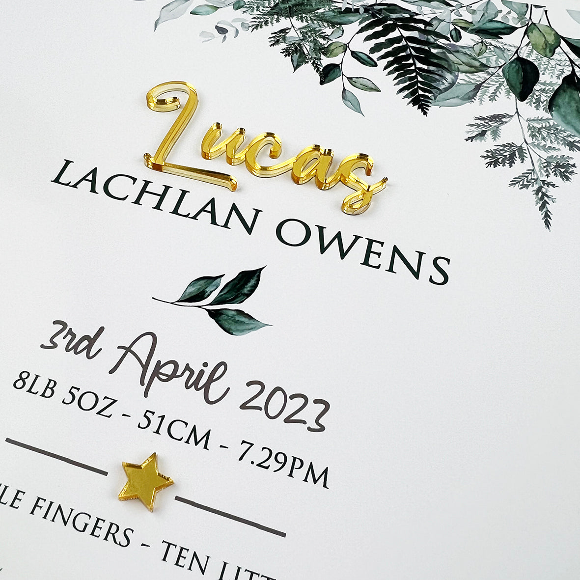 Mirror (Gold) Rainforest Vines 3D Personalised Birth Print