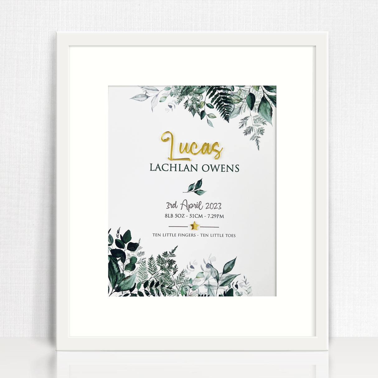 Mirror (Gold) Rainforest Vines 3D Personalised Birth Print