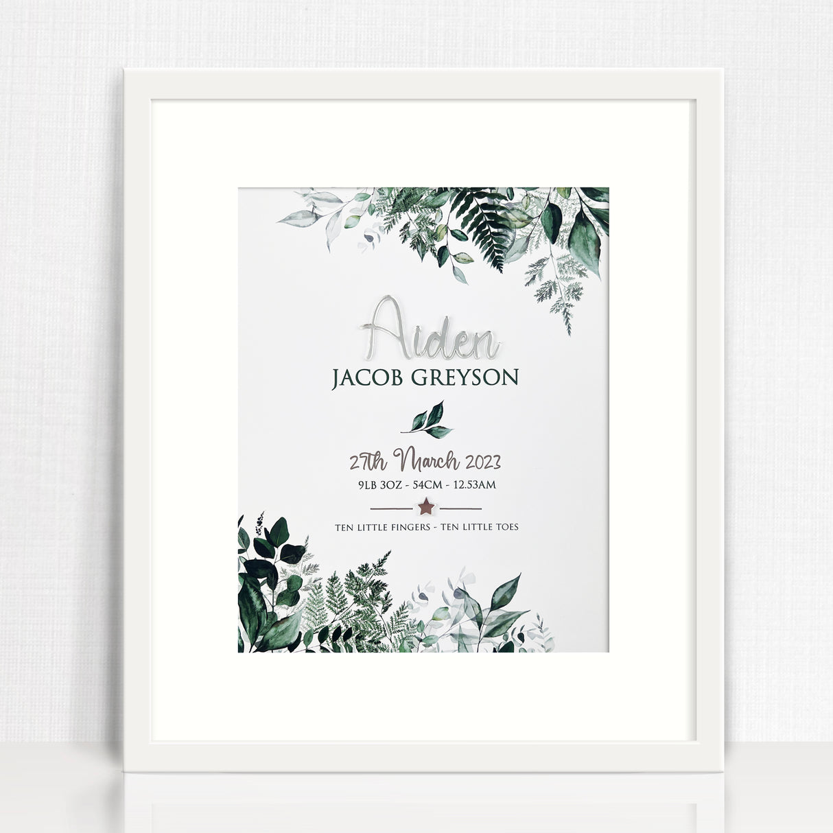 Mirror (Silver) Rainforest Vines 3D Personalised Birth Print
