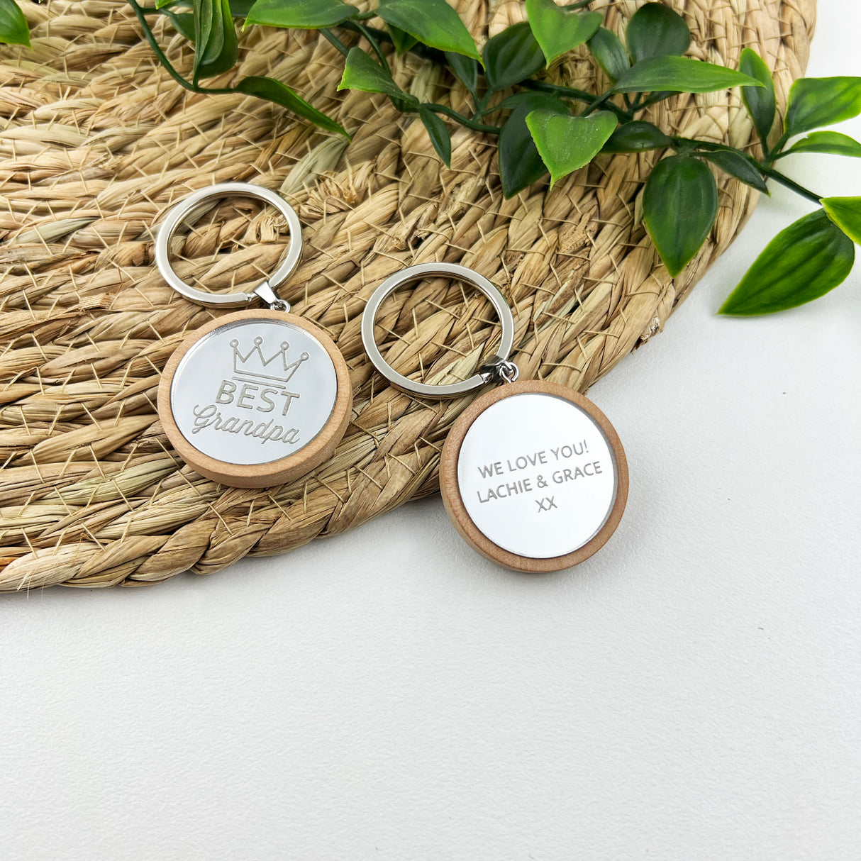 Personalised Double Sided Round Mirror Crown Keyring