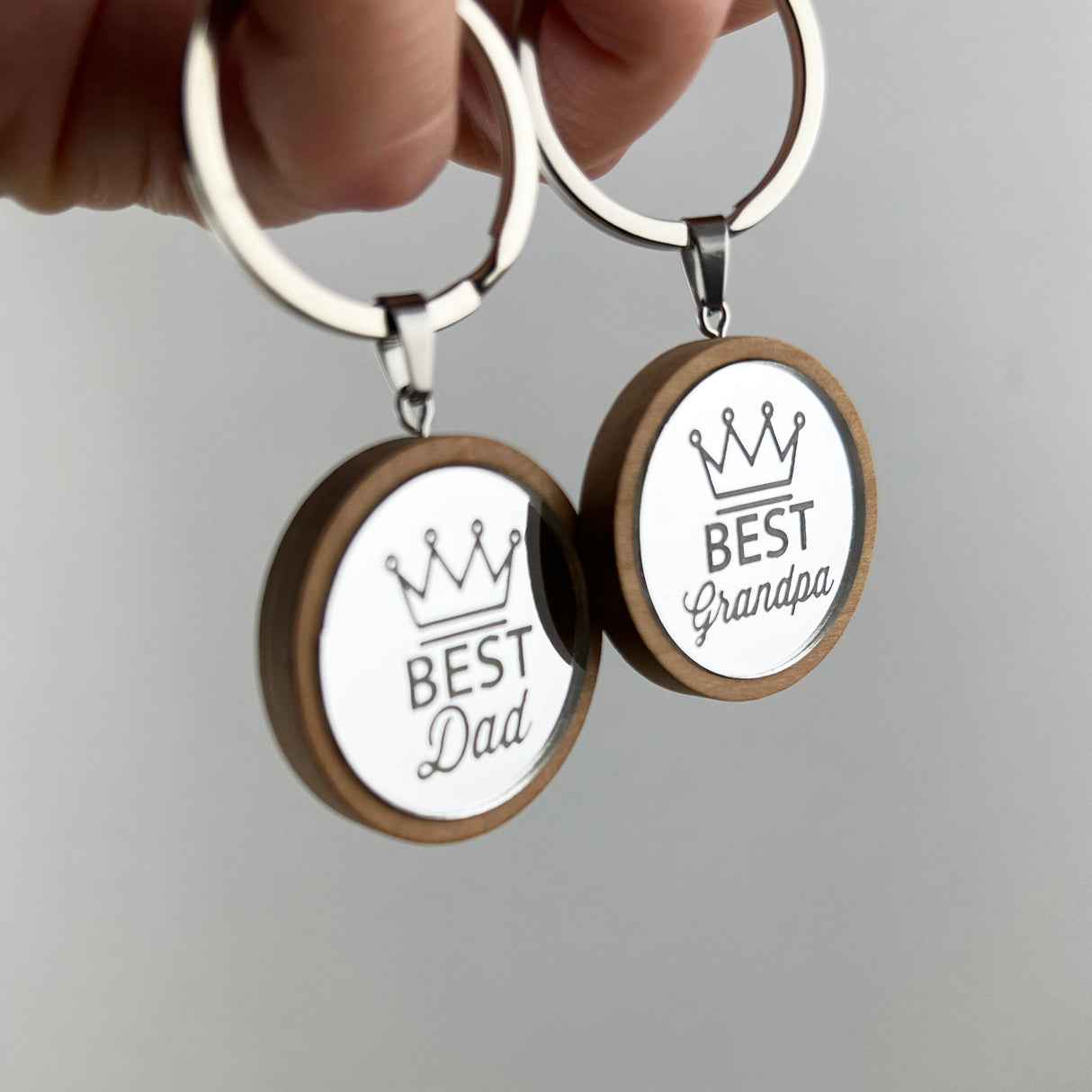 Personalised Double Sided Round Mirror Crown Keyring