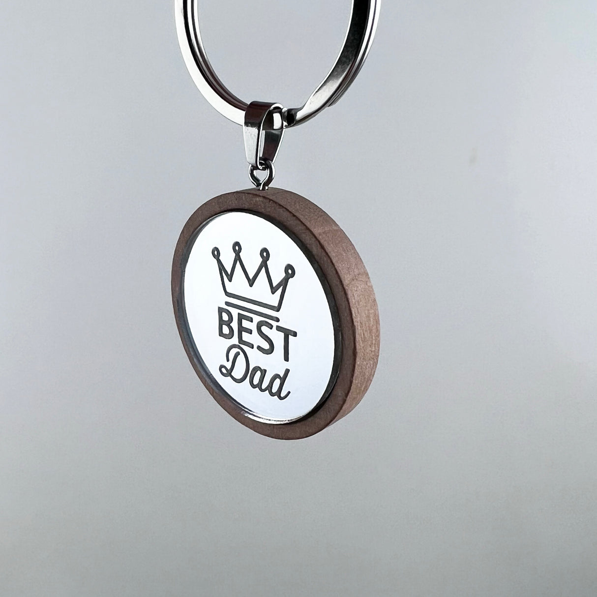 Personalised Double Sided Round Mirror Crown Keyring