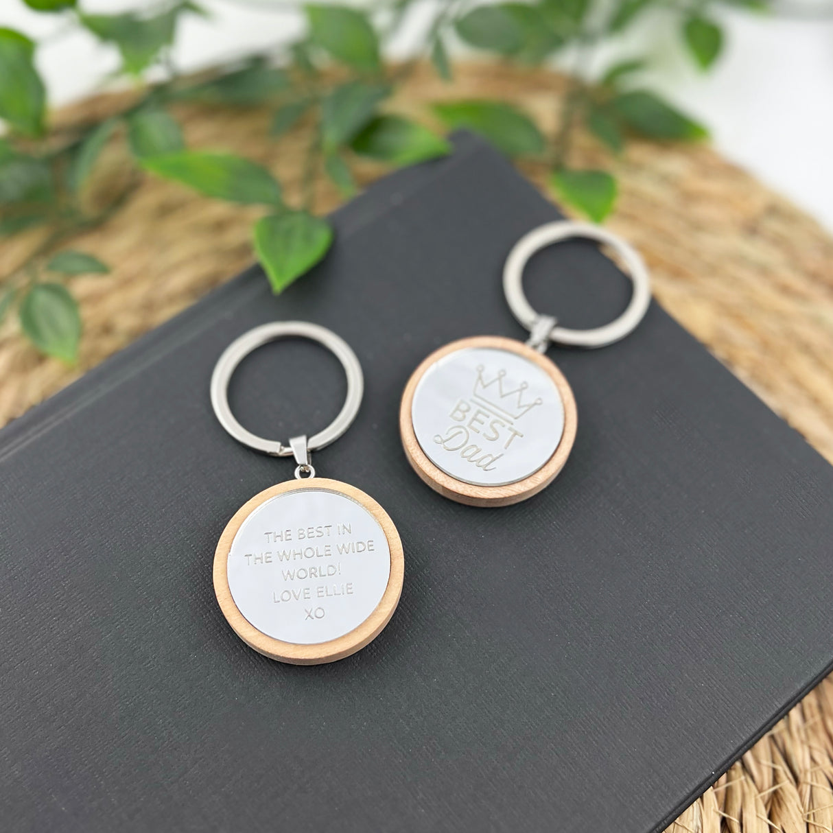 Personalised Double Sided Round Mirror Crown Keyring