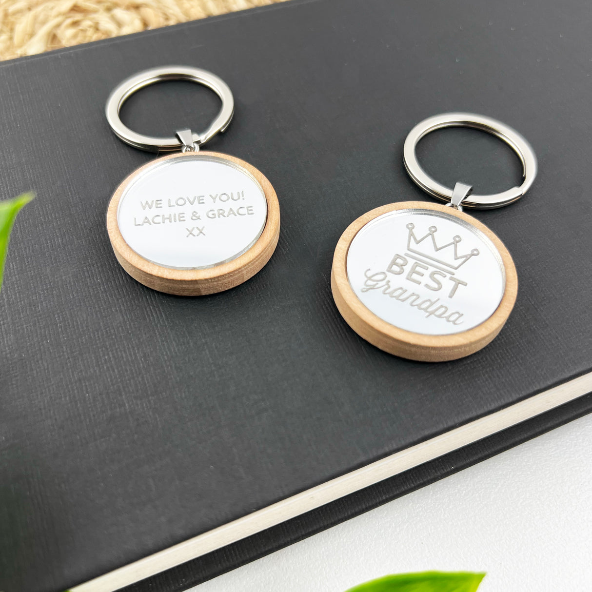 Personalised Double Sided Round Mirror Crown Keyring