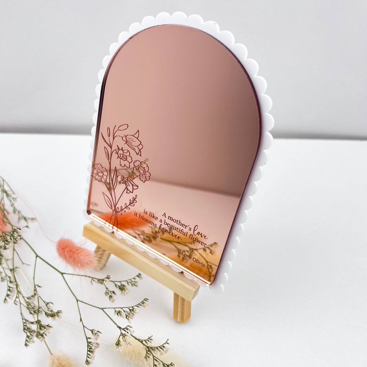 Personalised Magnetic Scalloped Arch Mirror (easel optional)