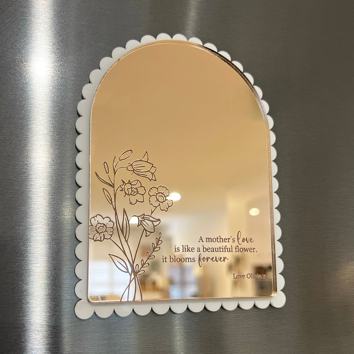 Personalised Magnetic Scalloped Arch Mirror (easel optional)