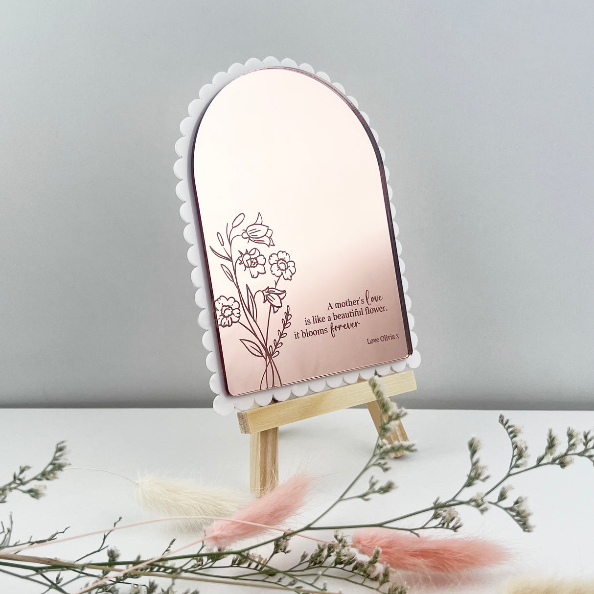 Personalised Magnetic Scalloped Arch Mirror (easel optional)