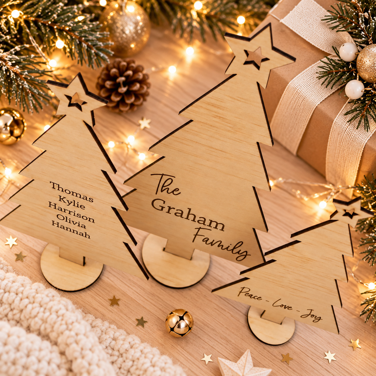Personalised Wooden Christmas Trees - Set Of 3