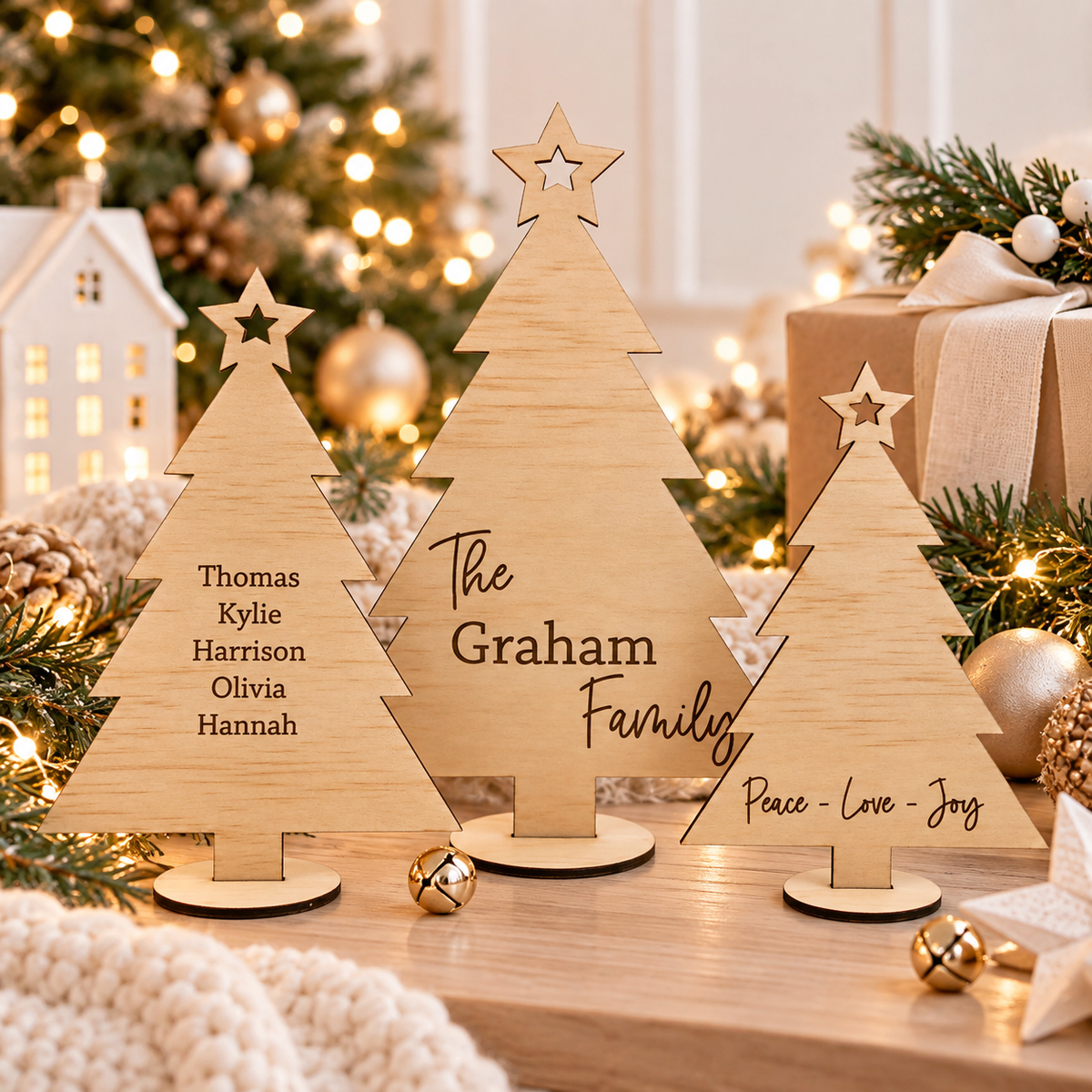 Personalised Wooden Christmas Trees - Set Of 3