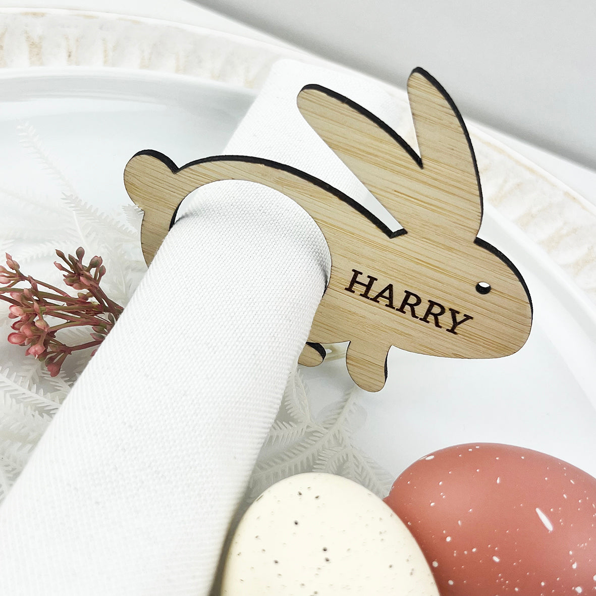 Personalised Sitting Bunny Bamboo Napkin Holders
