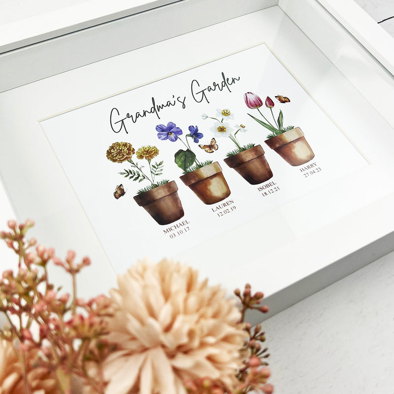 Personalised Birth Flower Pots Framed Print