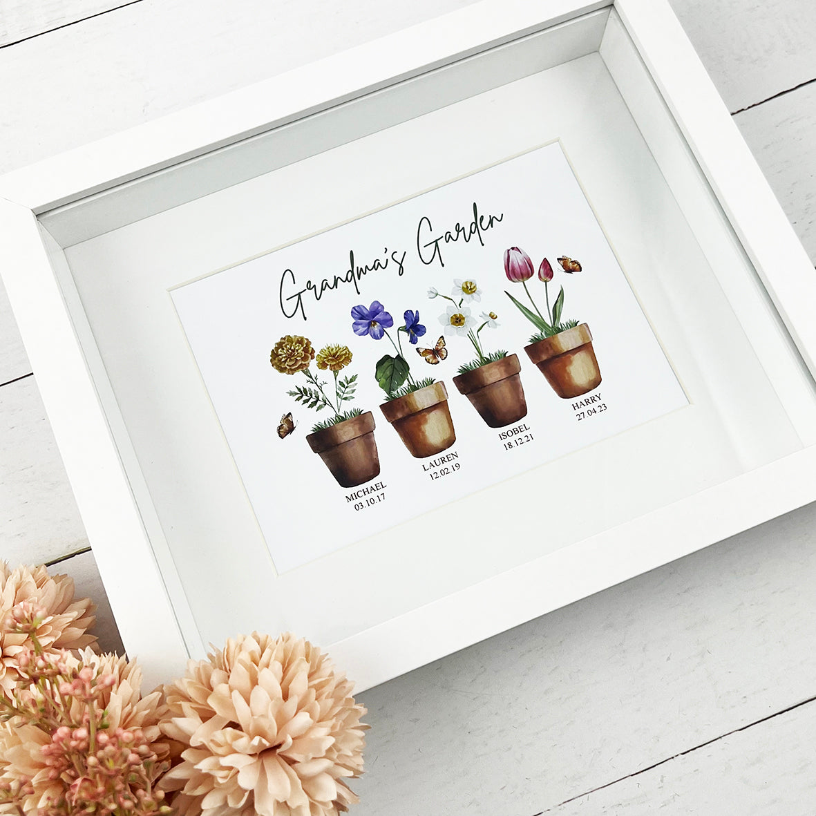 Personalised Birth Flower Pots Framed Print