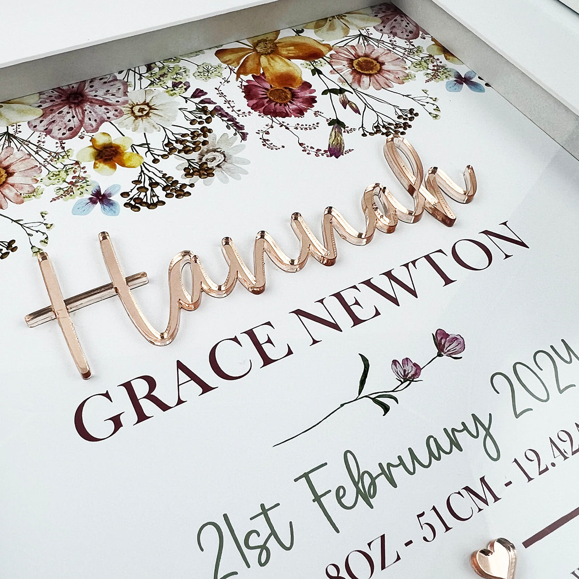 Mirror (Rose Gold) Sweet Wildflowers Garden 3D Personalised Birth Print