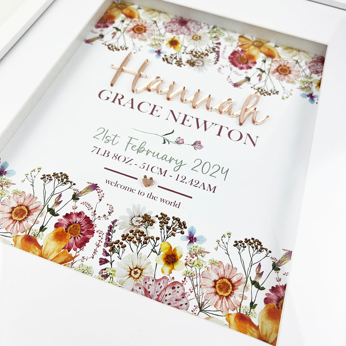 Mirror (Rose Gold) Sweet Wildflowers Garden 3D Personalised Birth Print