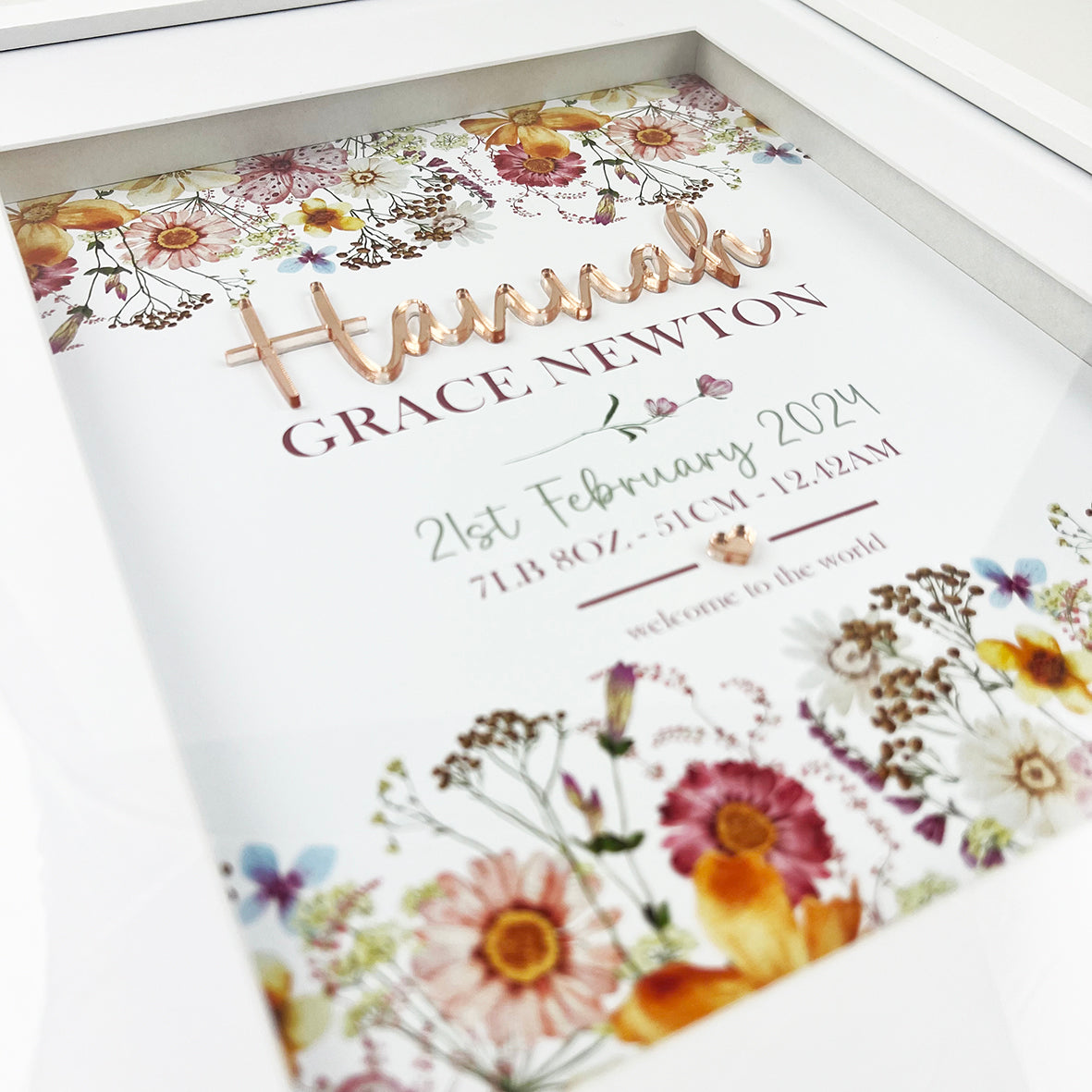 Mirror (Rose Gold) Sweet Wildflowers Garden 3D Personalised Birth Print