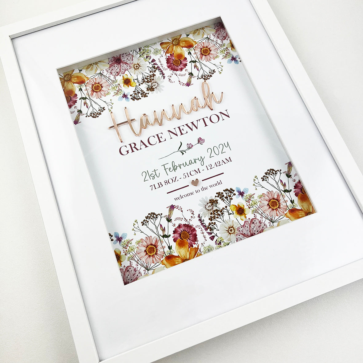 Mirror (Rose Gold) Sweet Wildflowers Garden 3D Personalised Birth Print