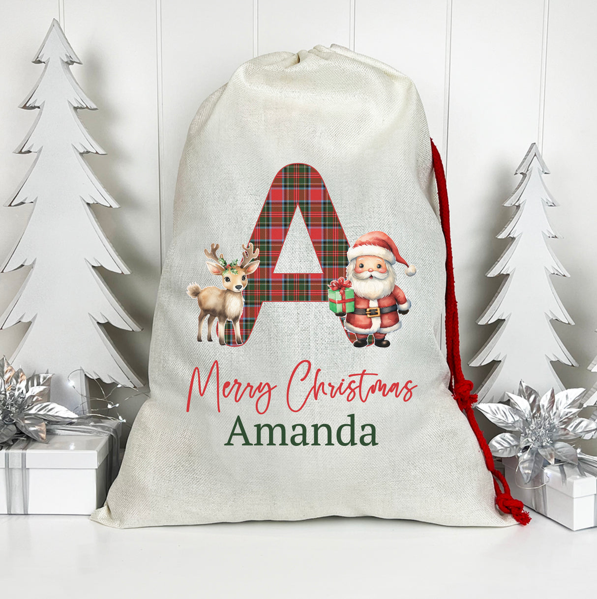 Tartan Initial Santa Sack (Updated Design)