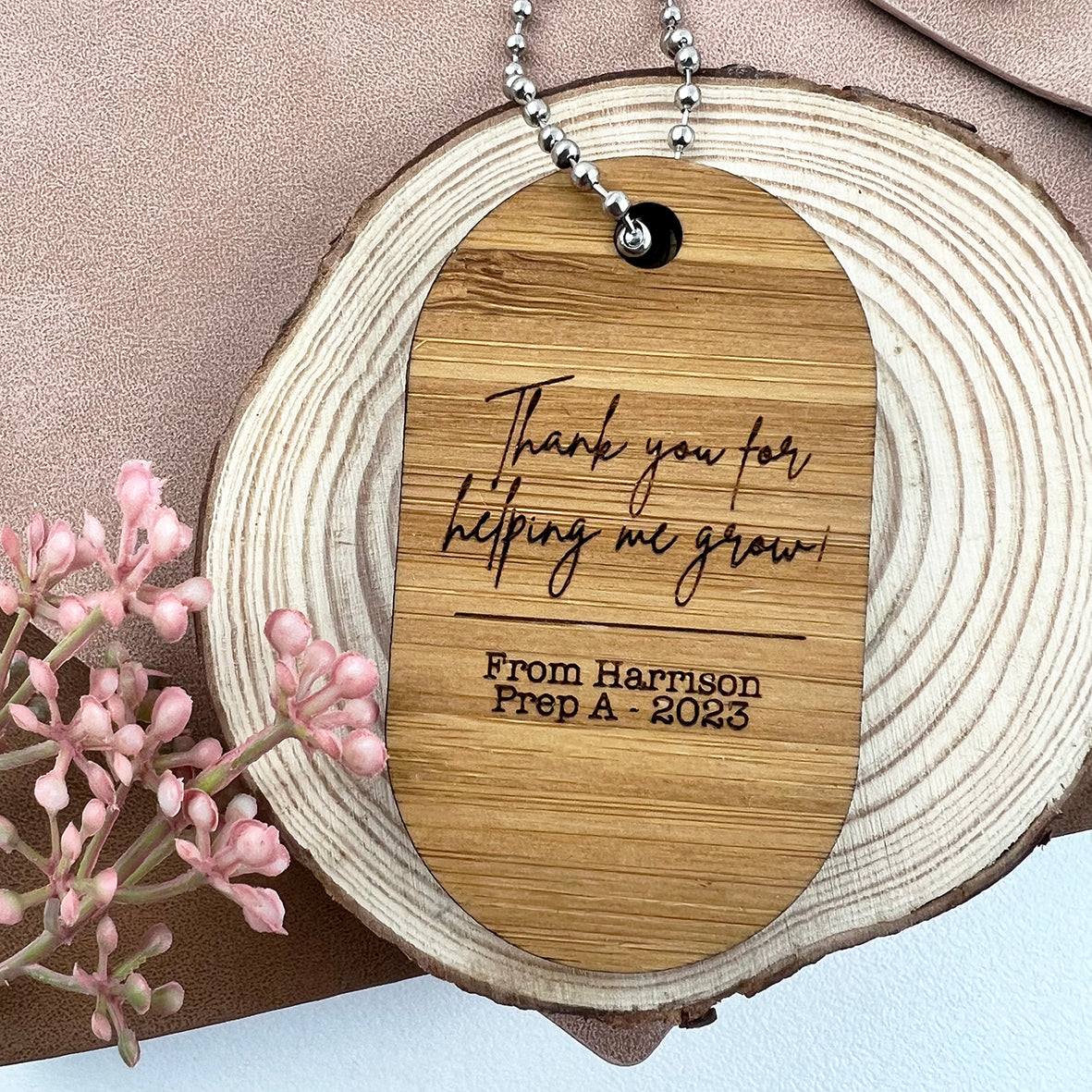 Double Sided Botanical Bamboo Keyring (2 designs)