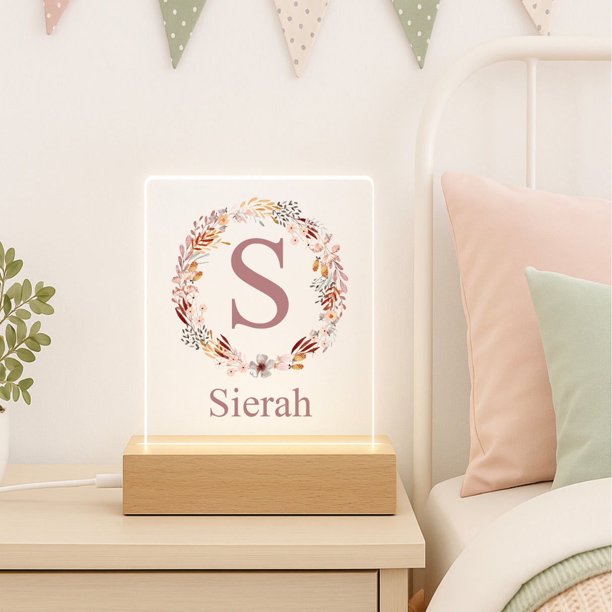 Tiny Flowers Wreath Personalised Night Light
