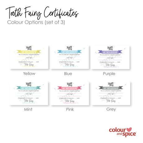 Tooth Fairy Certificates (6 colour options)