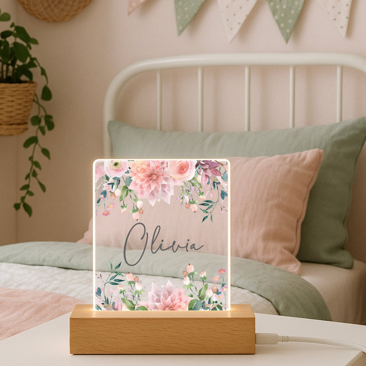 Vintage Flowers Personalised Night Light