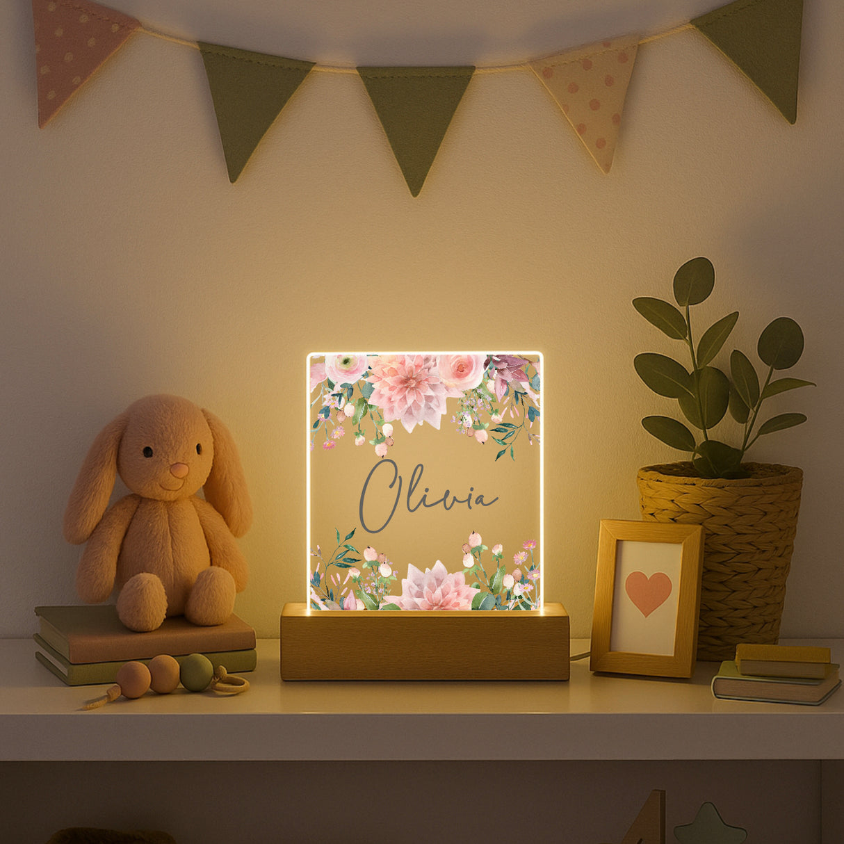 Vintage Flowers Personalised Night Light