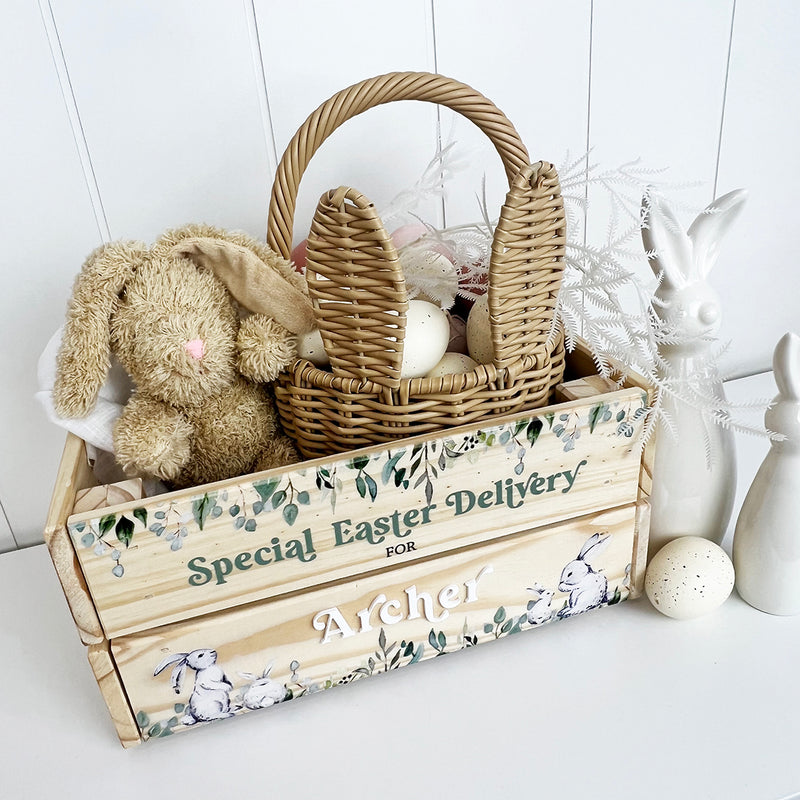 White Bunnies Easter Crate