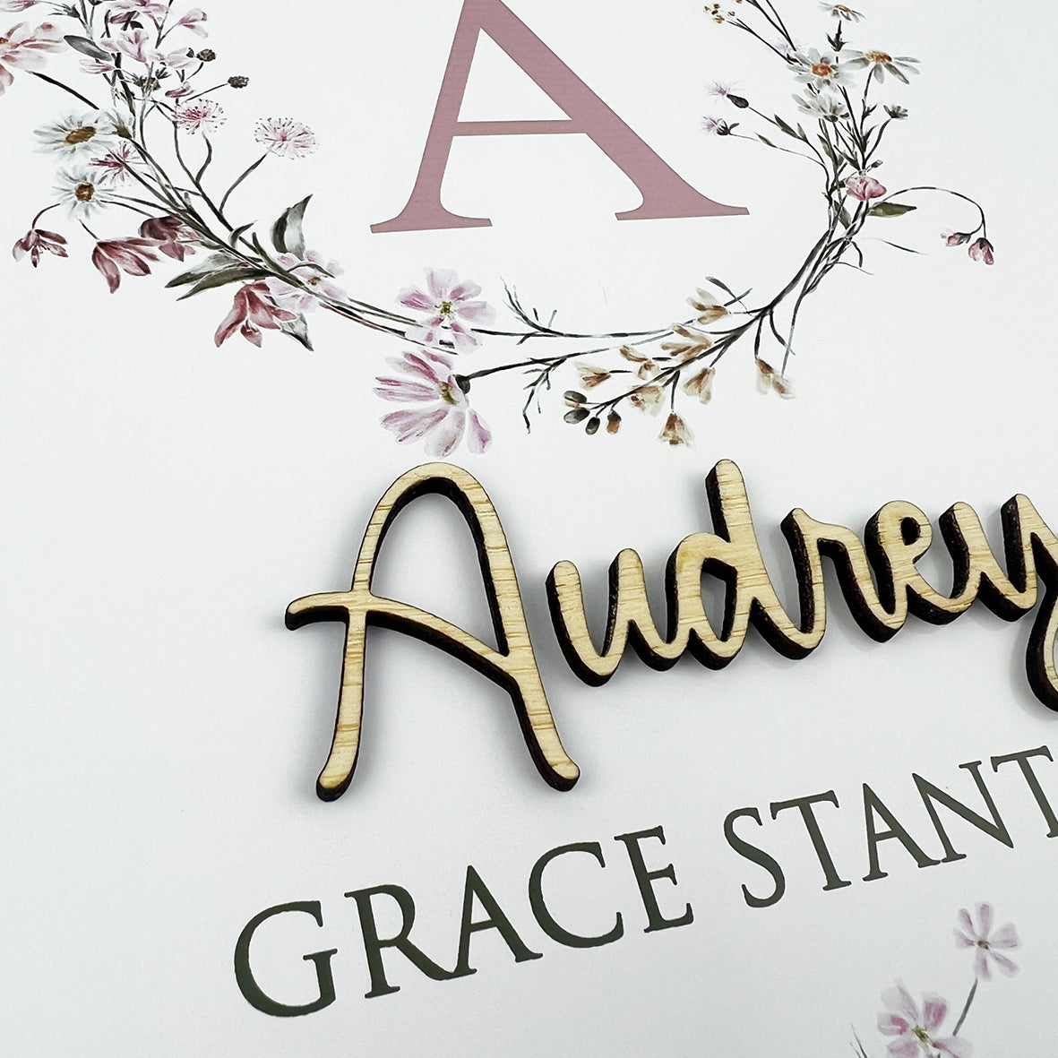 Bamboo (2 colour options) Wildflowers Wreath 3D Personalised Birth Print