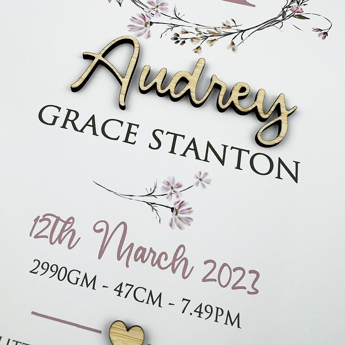 Bamboo (2 colour options) Wildflowers Wreath 3D Personalised Birth Print