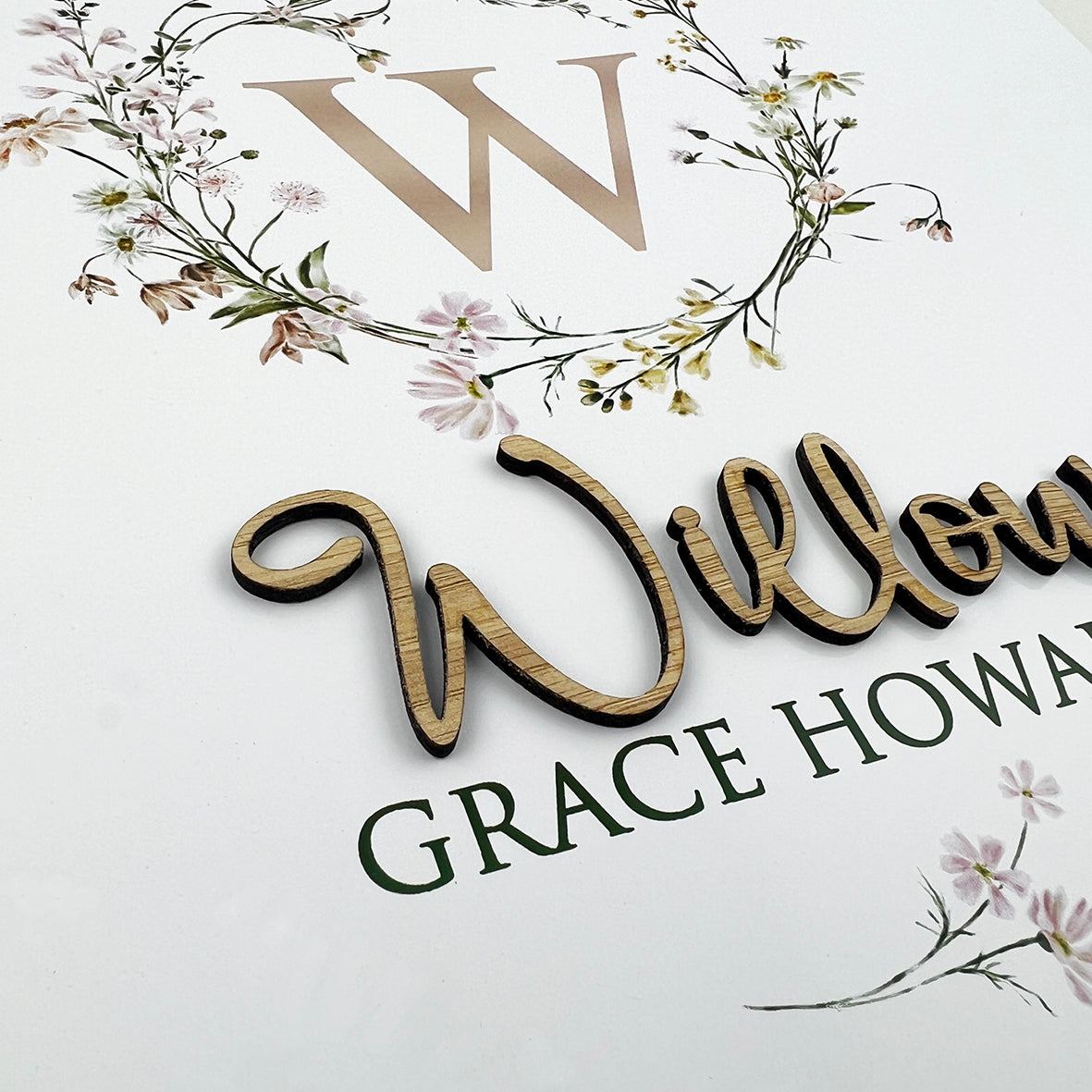 Bamboo (2 colour options) Wildflowers Wreath 3D Personalised Birth Print
