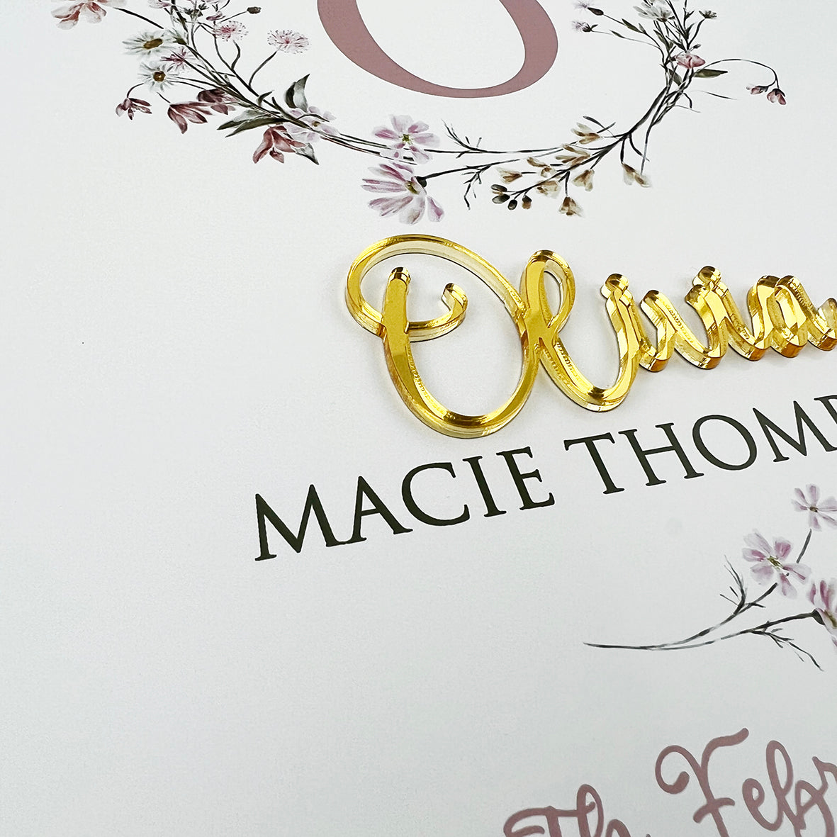 Mirror (Gold) Wildflowers Wreath 3D Personalised Birth Print