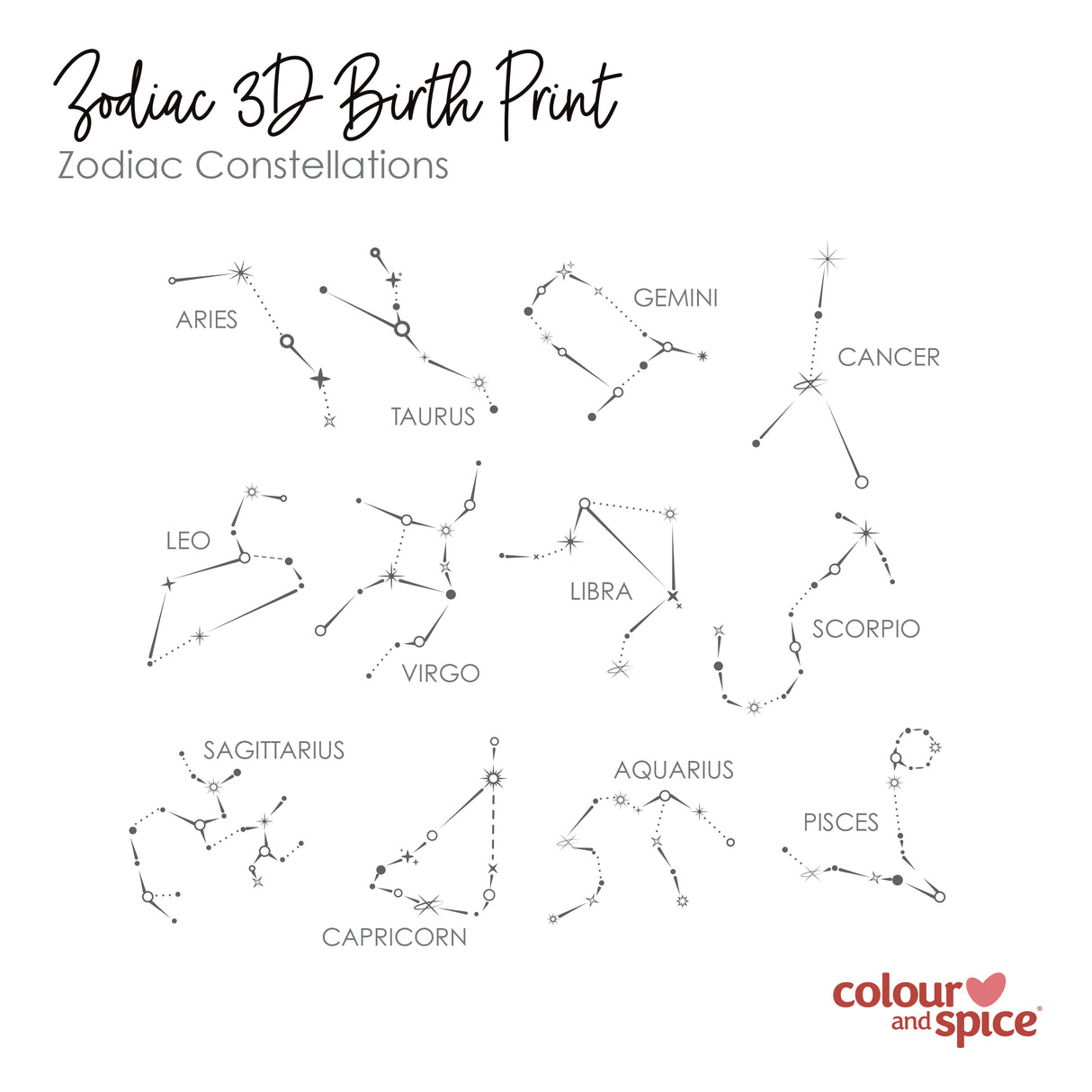 Mirror Zodiac (Silver) 3D Personalised Birth Print