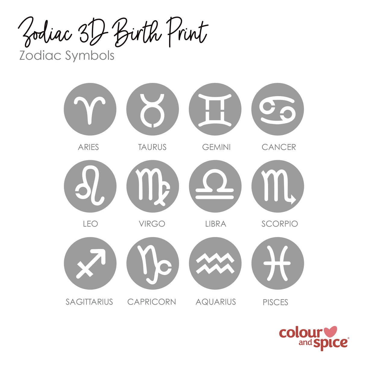 Mirror Zodiac (Silver) 3D Personalised Birth Print