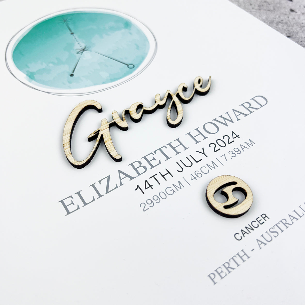 Bamboo Zodiac (2 colour options) 3D Personalised Birth Print