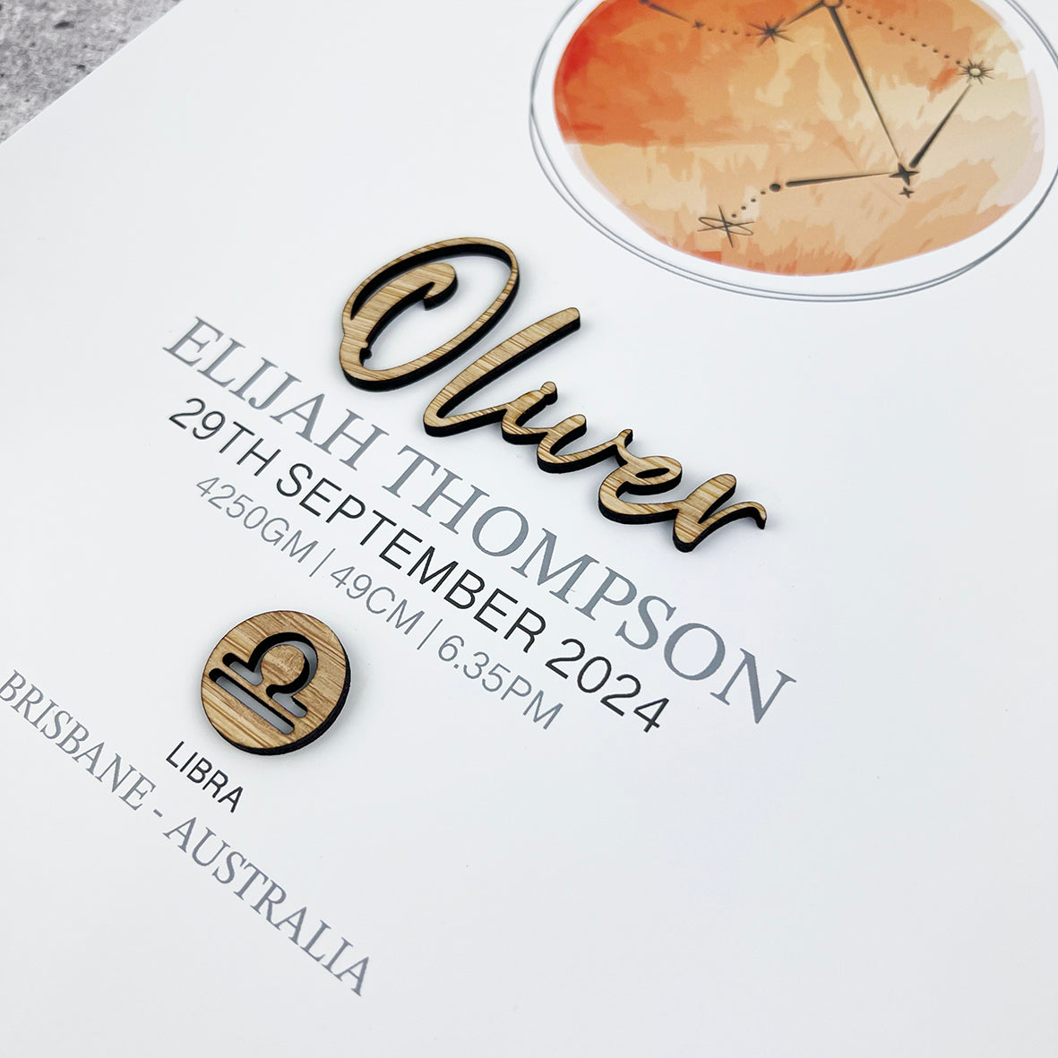 Bamboo Zodiac (2 colour options) 3D Personalised Birth Print