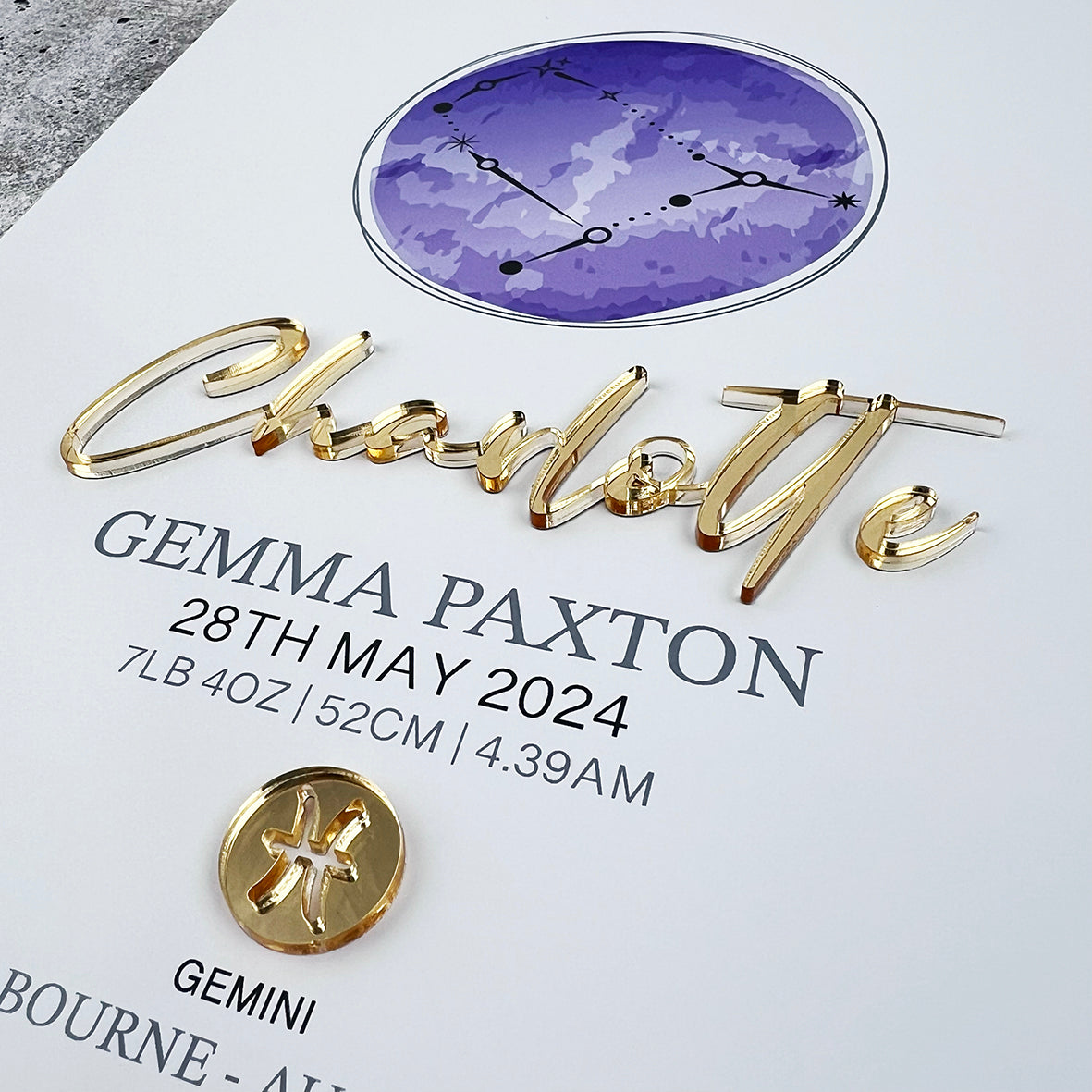 Mirror Zodiac (Gold) 3D Personalised Birth Print