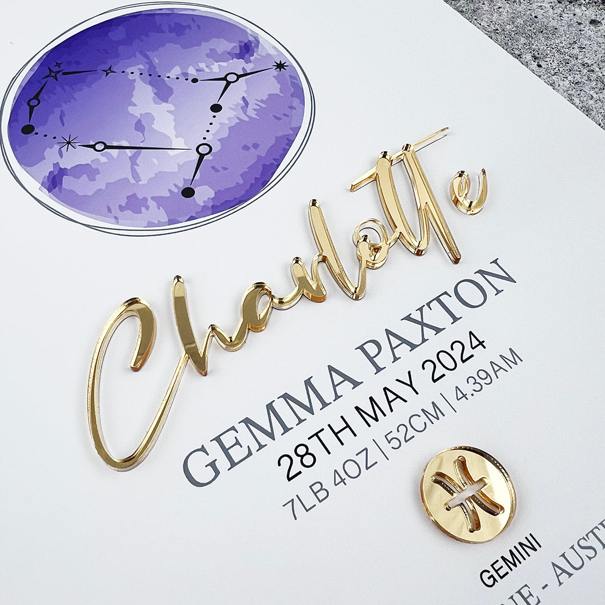 Mirror Zodiac (Gold) 3D Personalised Birth Print