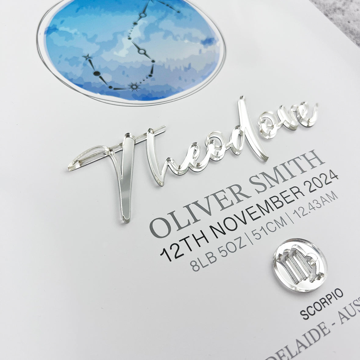 Mirror Zodiac (Silver) 3D Personalised Birth Print