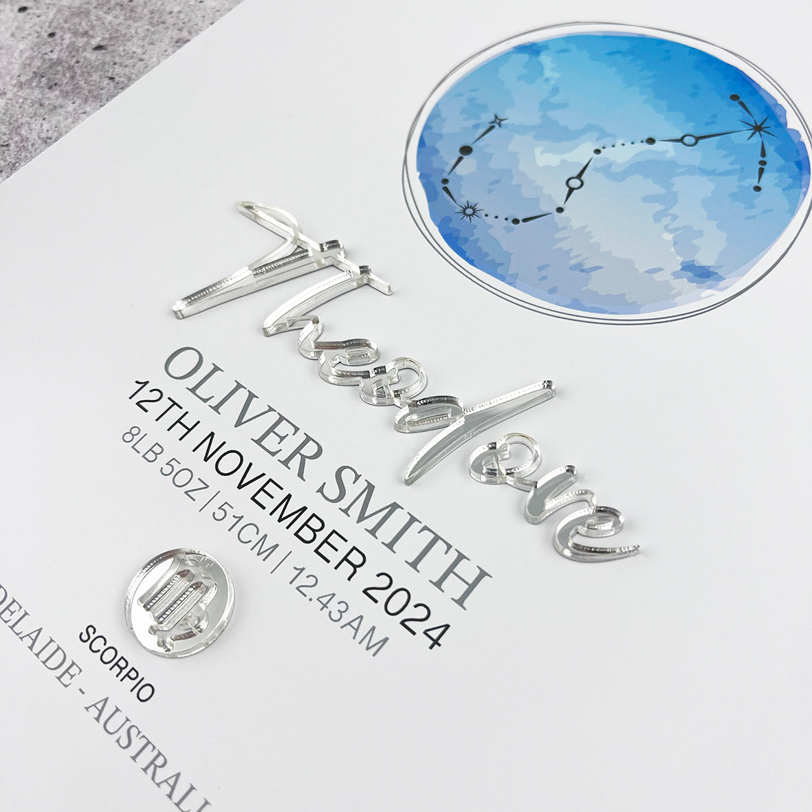 Mirror Zodiac (Silver) 3D Personalised Birth Print