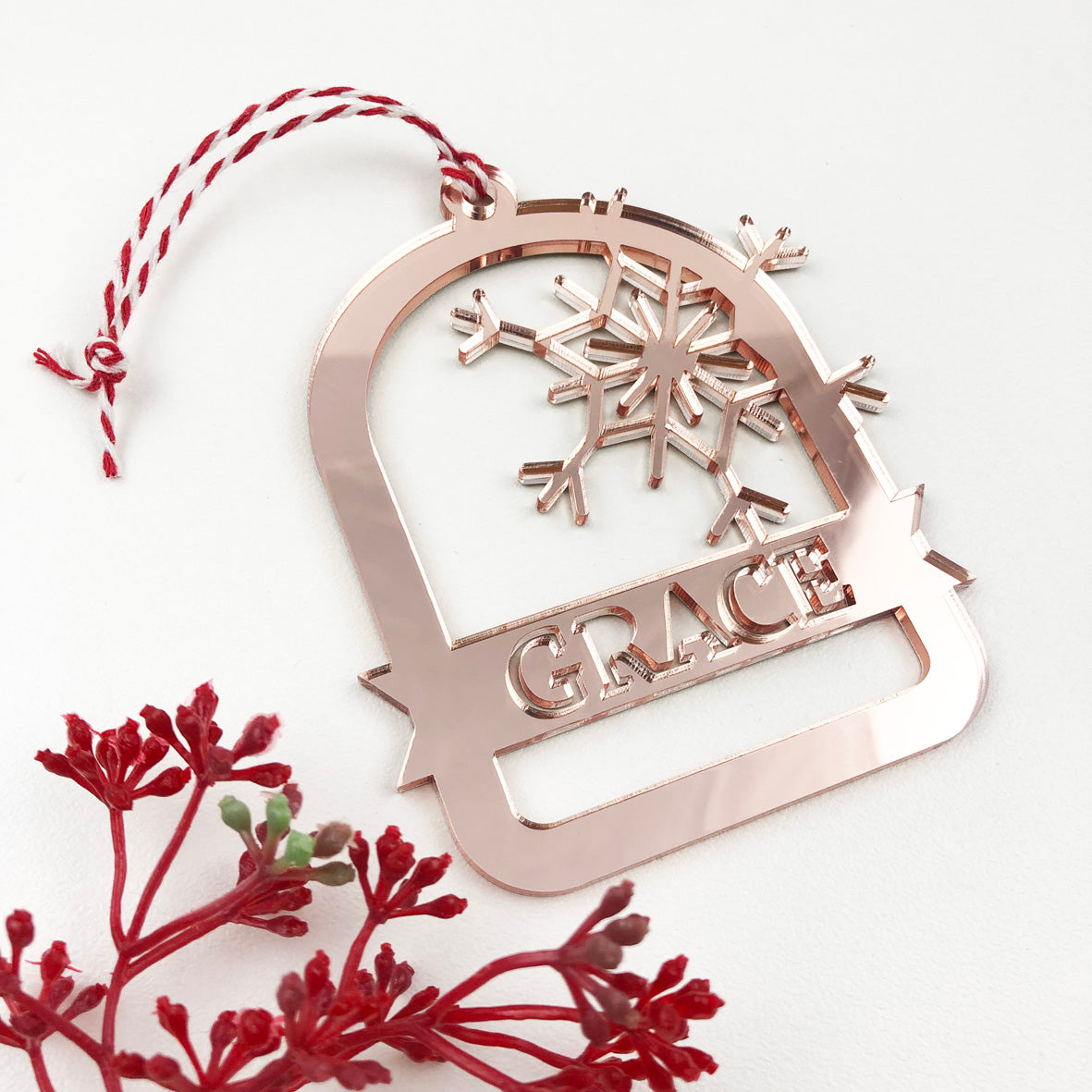 Arched Snowflake Name Mirror Ornament (3 colour options)