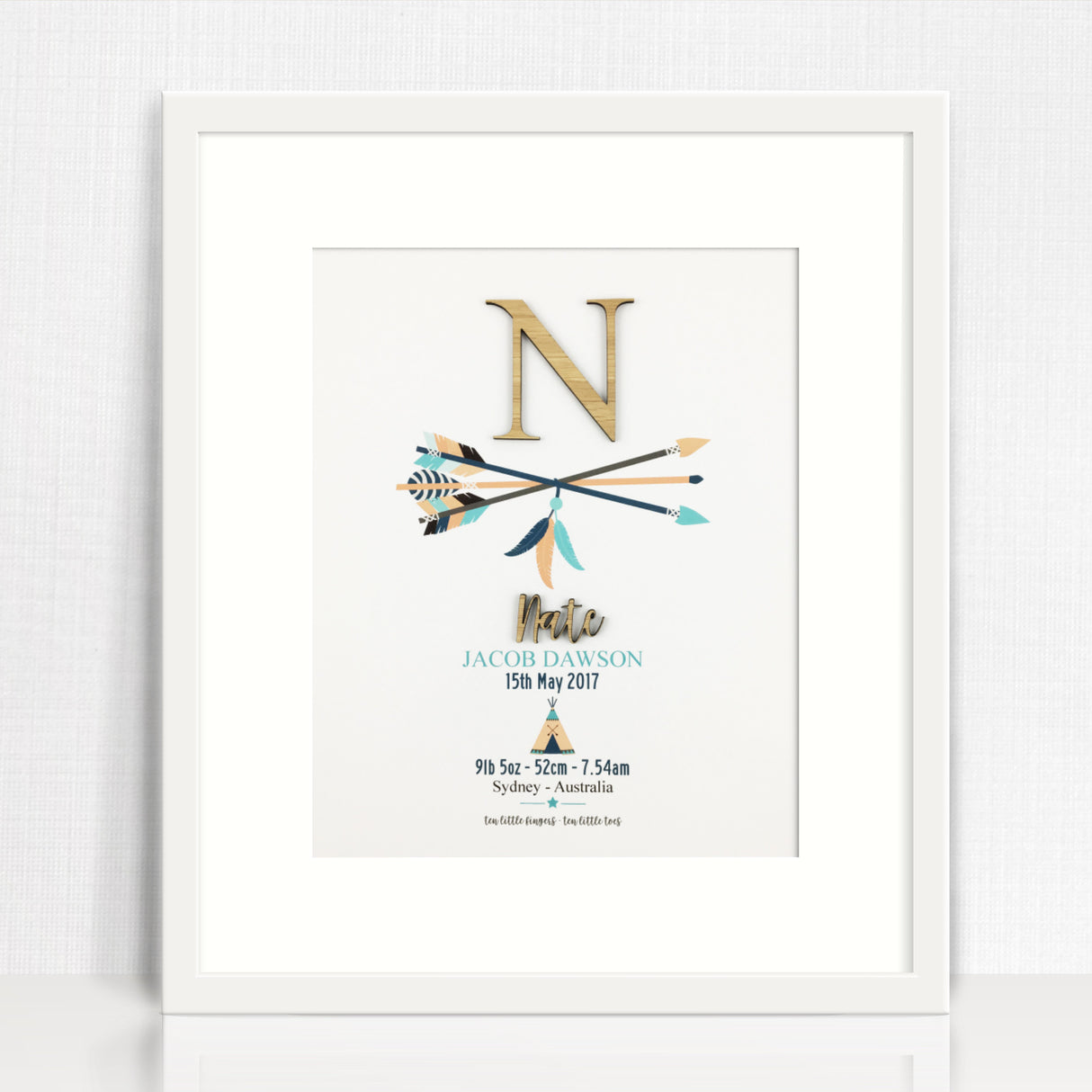 Bamboo (2 colour options) Arrows 3D Personalised Birth Print