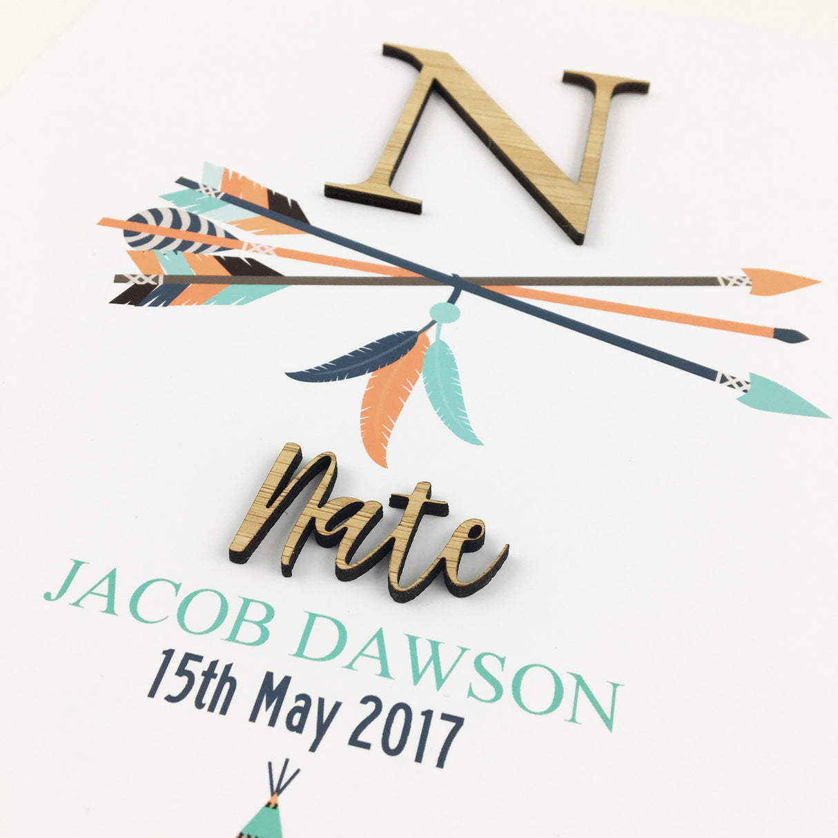 Bamboo (2 colour options) Arrows 3D Personalised Birth Print